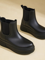 Elfriede | Wasserdichte Stiefel Chelsea Damen Plateau Regenstiefel – Schwarz