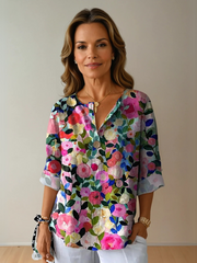 Damenbluse mit Blumenmuster und langen Ärmeln – Rosenblüten