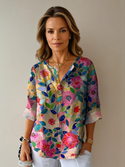 Damenbluse mit Blumenmuster und langen Ärmeln – Wildrosen