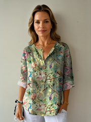 Damenbluse mit Blumenmuster und langen Ärmeln – Kirschblüten-Blumenmuster