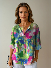 Damenbluse mit Blumenmuster und langen Ärmeln – Pfingstrosenblüten