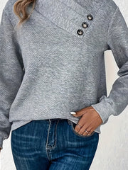 Welmora | Damen Pullover Asymmetrischer Kragen Langarm – Dunkelgrau