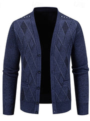 Wendric | Herren Strickjacke Rautenmuster V-Ausschnitt – Hellgrau
