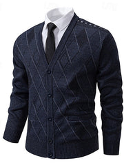 Wendric | Herren Strickjacke Rautenmuster V-Ausschnitt – Dunkelgrau