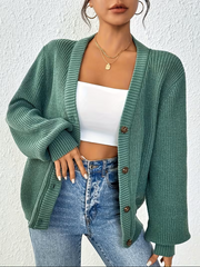 Wibela | Damen Oversize Strickjacke mit Knöpfen – Grün