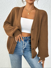 Wibela | Damen Oversize Strickjacke mit Knöpfen – Kamel