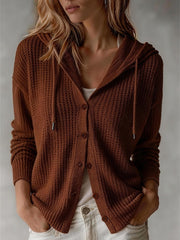 Wiberna | Damen Kapuzen-Strickjacke mit Knopfleiste – Kastanienbraun