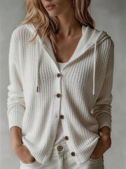 Wiberna | Damen Kapuzen-Strickjacke mit Knopfleiste – Weiß