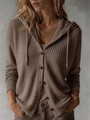 Wiberna | Damen Kapuzen-Strickjacke mit Knopfleiste – Khaki