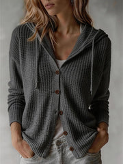 Wiberna | Damen Kapuzen-Strickjacke mit Knopfleiste – Grau