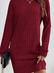 Wiberna | Damen Strickkleid Geripptes Langarmkleid – Rot