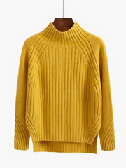 Wibula | Damen Rippenstrick-Pullover mit Stehkragen – Gelb