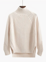 Wibula | Damen Rippenstrick-Pullover mit Stehkragen – Weiß
