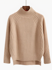 Wibula | Damen Rippenstrick-Pullover mit Stehkragen – Beige