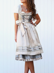 Wilda | Damen Dirndl Oktoberfest Set mit Schürze – Grau-Beige