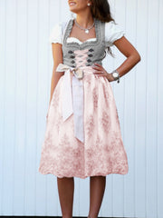 Wilda | Damen Dirndl Oktoberfest Set mit Schürze – Rosa-Grau