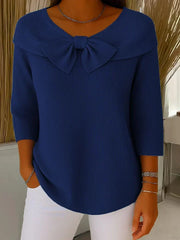 Wiltine | Damen Strickpullover mit Schleife – Dunkel Blau