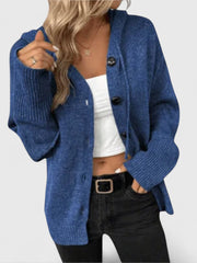 Wiltrud | Damen Strickjacke Oversize mit Knöpfen – Blau