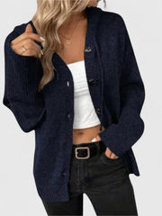 Wiltrud | Damen Strickjacke Oversize mit Knöpfen – Marineblau
