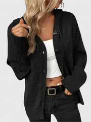Wiltrud | Damen Strickjacke Oversize mit Knöpfen – Schwarz