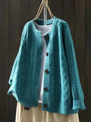 Wiltrud | Damen Zopfmuster Strickjacke Oversize – Blau