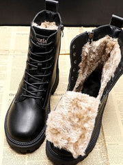 Leonie | Winterstiefel Damen Warm Gefütterte Schnür-Stiefeletten Schwarz – Schwarz