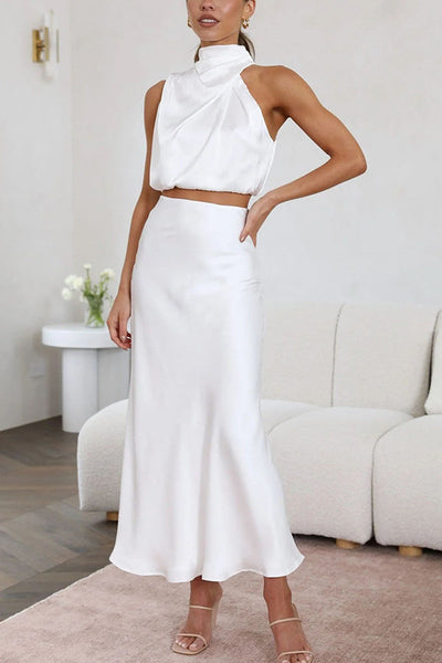 Elegantes Satin-Zweiteiler-Set – Neckholder-Top & Maxi-Rock