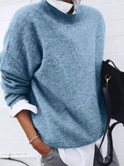 Annika | Wollpullover für Damen Oversized Rundhals Strickpullover – Blau