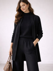 Emma | Damen Drei-Teile Lounge Set mit Cardigan – Schwarz