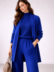 Emma | Damen Drei-Teile Lounge Set mit Cardigan – Blau