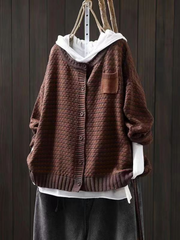 Wulfara | Damen Oversize Strickjacke mit Knopfleiste – Rostrot