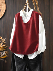 Wulfhilde | Damen Strickweste Rundhals Oversize – Rot