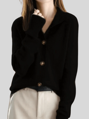 Wulfine | Damen Strickjacke mit Knopfleiste – Schwarz