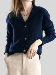 Wulfine | Damen Strickjacke mit Knopfleiste – Marineblau