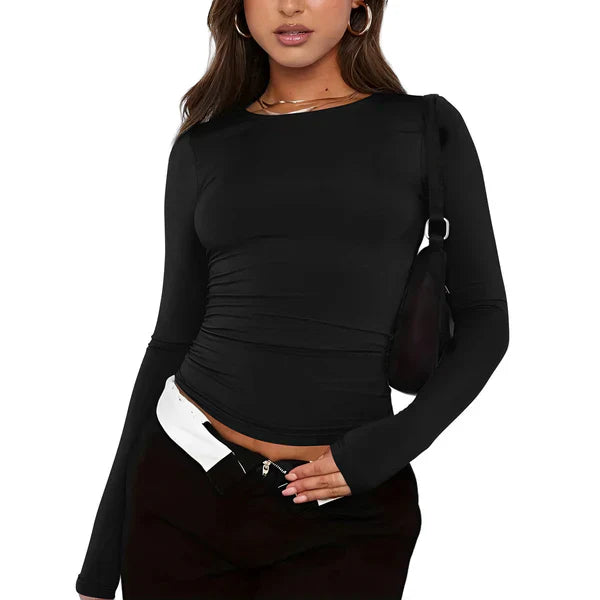 Asa - modisches, schlichtes damen-t-shirt mit rundhalsausschnitt und langen armeln