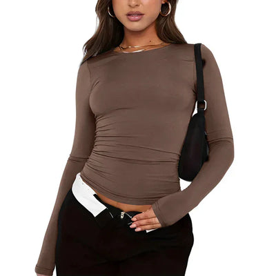 Asa - modisches, schlichtes damen-t-shirt mit rundhalsausschnitt und langen armeln